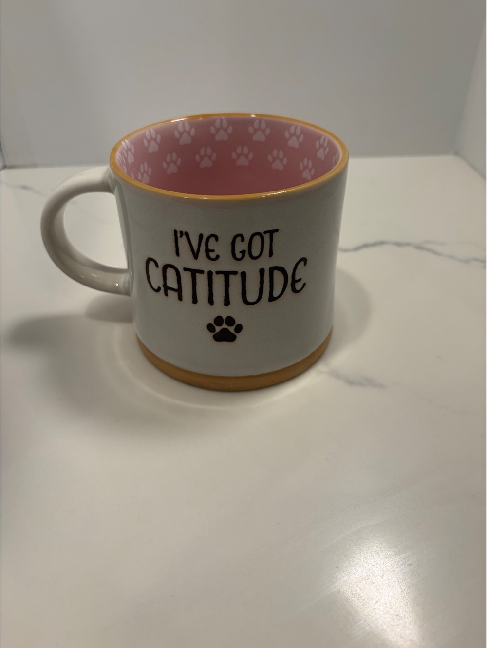 Spectrum Designs Ceramic Catitude Coffee Mug with Pink Paw Print Interior
